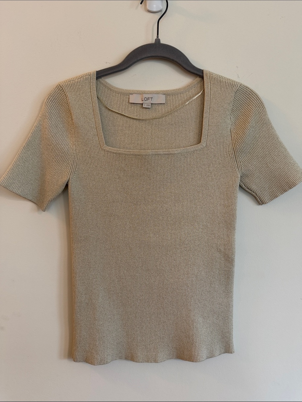 LOFT Women's Short-Sleeve Square Neck Ribbed Top - gold